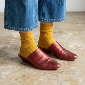 Charlotte‎ Stone Amine Metallic Red Pointed Toe Mules Womens 7 Leather Bohemian